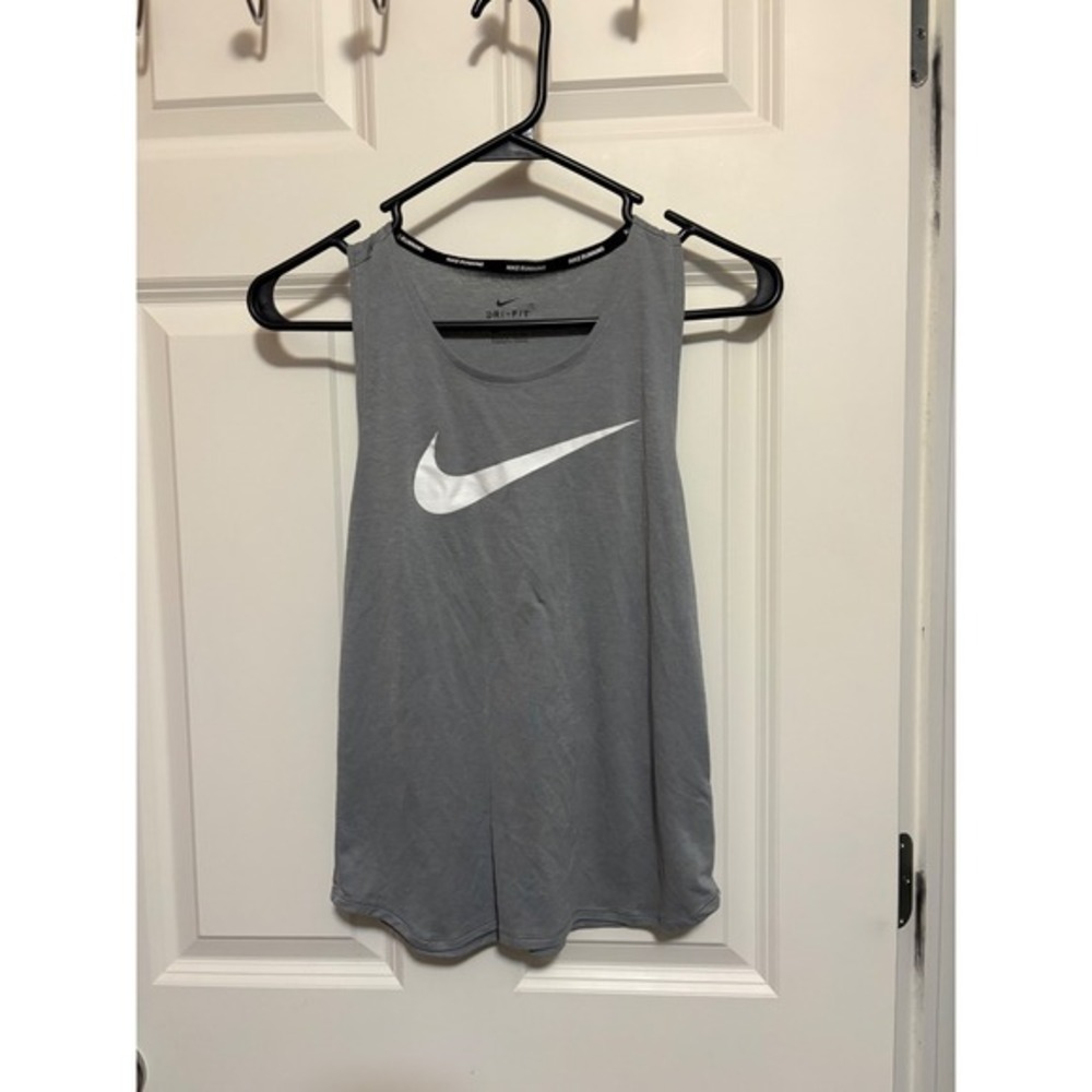 Nike Running Dri-FIT Tank Top Womens XS Heather Grey White Swoosh Racerback Logo